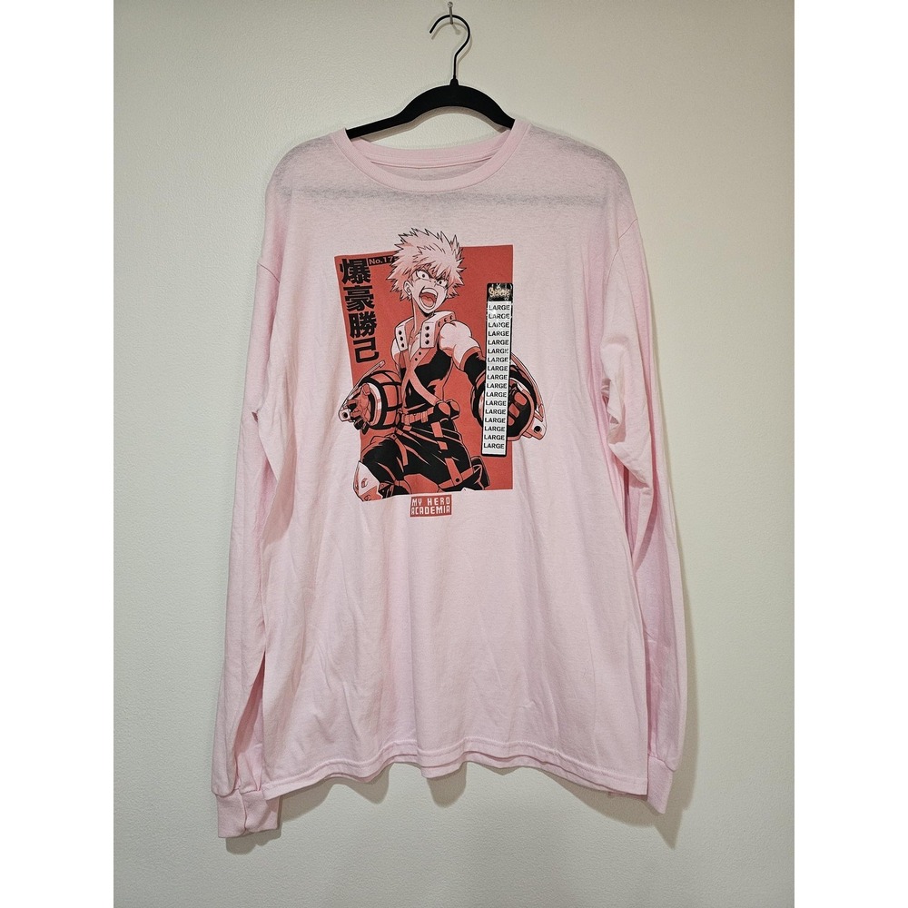 My Hero Academia Katsuki Bakugo Shirt Mens Large Pink Long Sleeve Anime Tee
